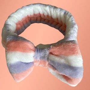 Spa Headband with Bow Women’s Girl Pink-purple-White striped Hairband NEW